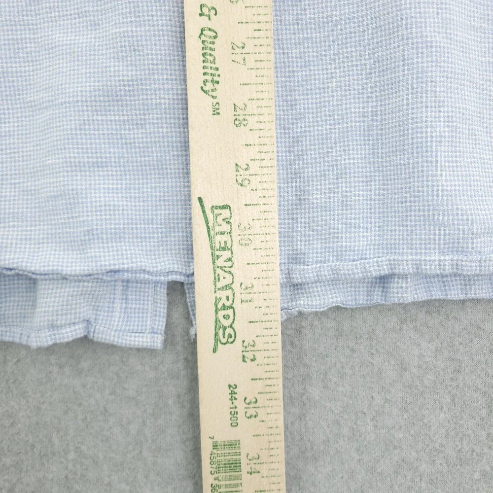 Banana Republic Shirt Mens XLT Blue Check Long Sleeve Linen Button Up Collarless